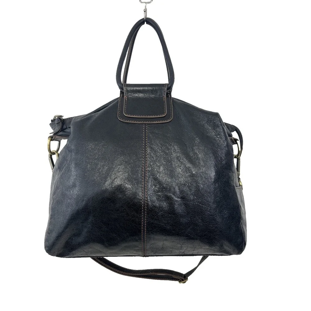 Hobo The Original Sheila Black Leather Bag Satchel Hoop Handles Shoulder Strap